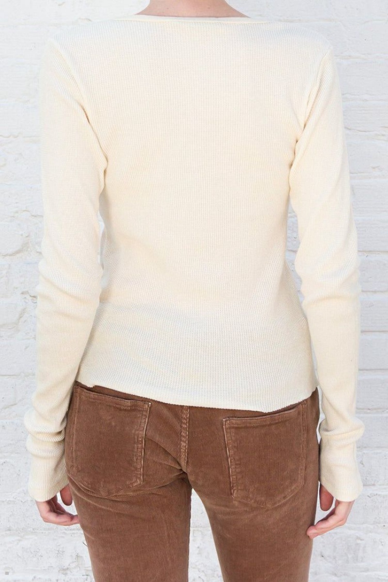 Hauts Brandy Melville Ahern Thermal Long Sleeve Blanche | BWJ-57691997